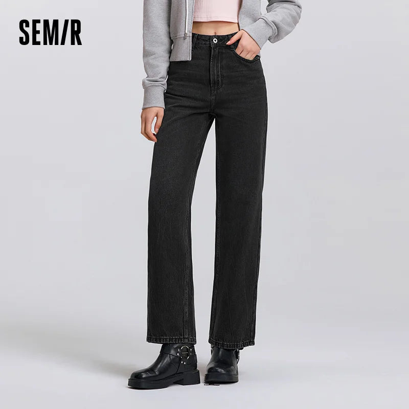 Semir Soft Jeans Women Spring Wide Leg Hip Covering Basic Ins Trendy Petite Casual Versatile Fashion Long Trousers
