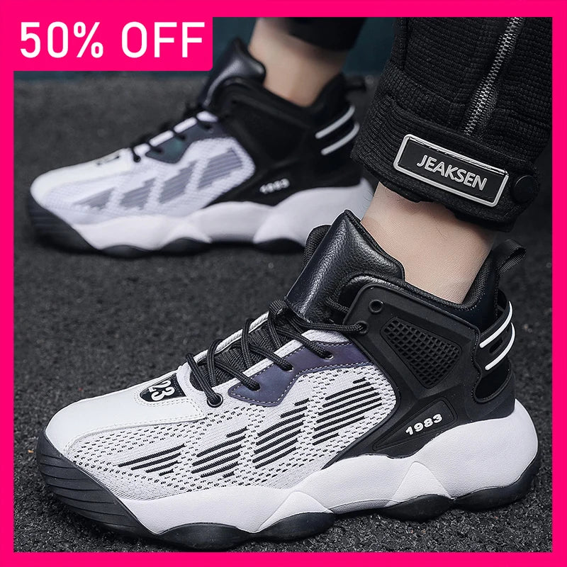 Men Basketball Shoes Autumn New High Top Mesh Breathable Anti Slip Rebound Flat Bottom Practical Basketball Boots for Men