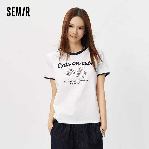 អាវយឺត Semir សម្រាប់នារី ស្រូបសំណើម ស្ងួតលឿន ប្រឆាំងបាក់តេរី អាវយឺតដៃខ្លី គួរឲ្យស្រលាញ់ ម៉ូដរដូវក្តៅ ឆ្នាំ២០២៦