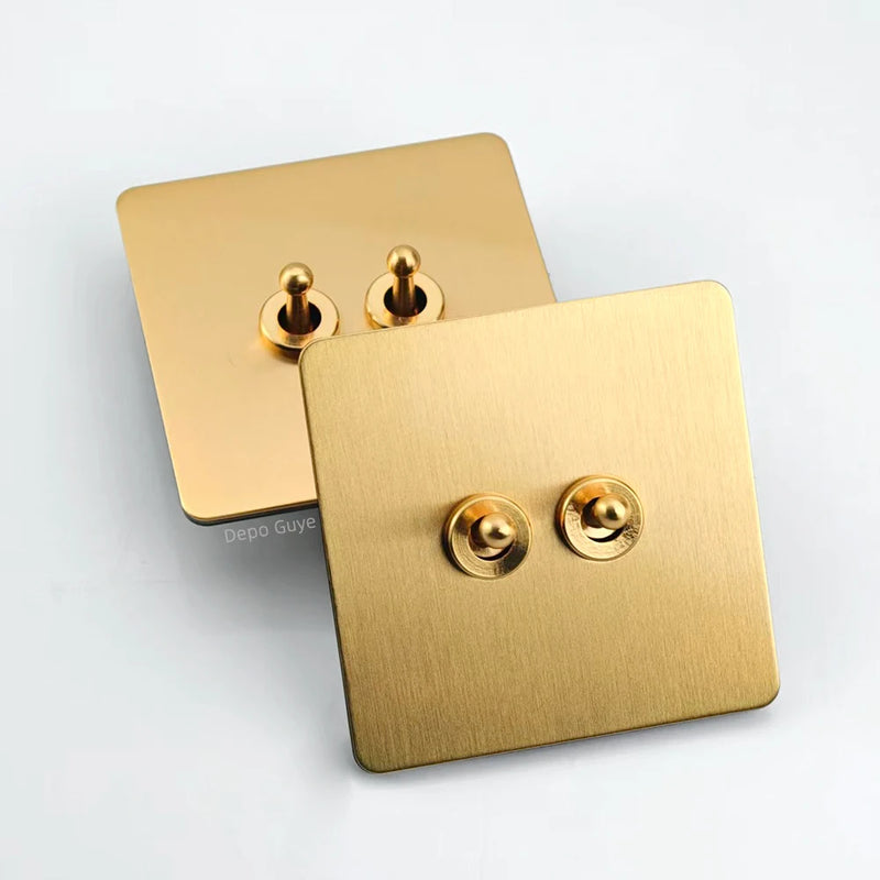 5/10 PCS Gold Wall Light Toggle Switch Vintage Brass Lever Stainless Steel Panel Vintage Brass Lever For Home Improvement