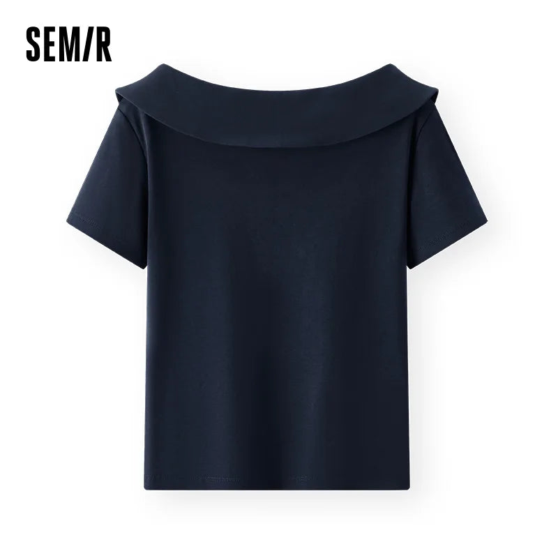 Semir Womens Polo 2026 Short Style Solid Color Doll Lapel Short Sleeve Regular Shoulder Slim Gentle Casual