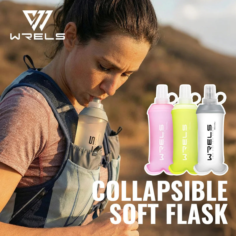 WRELS TPU Soft Folding Water Bottle BPA-Free Collapsible Flask Running Camping Hiking Travel Convenient Lightweight Water Bottle