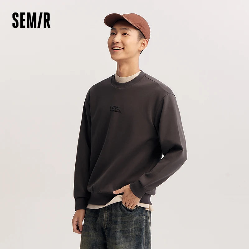 Semir Soft Hoodie Men Spring Letter Print Crew Neck Casual Comfortable Daily Wear Basic Versatile Stylish Pullover Top
