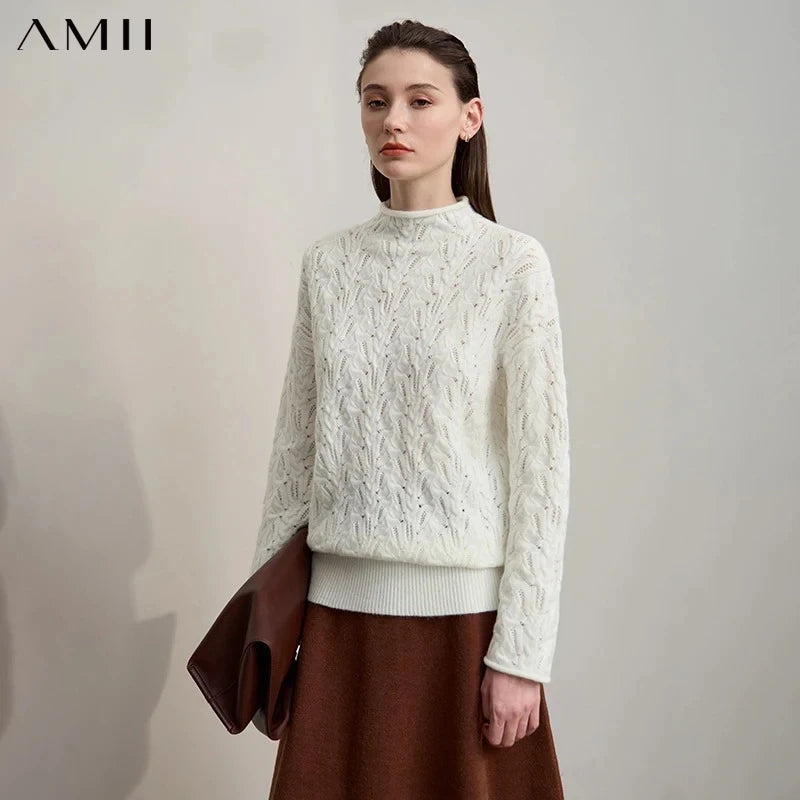 អាវយឺត Amii Minimalist សម្រាប់នារី រដូវរងា ឆ្នាំ២០២៦ ពណ៌ថ្មី ដៃវែង រលុង ងាយស្រួលប្រើ កអាវប៉ាក់ 12524014