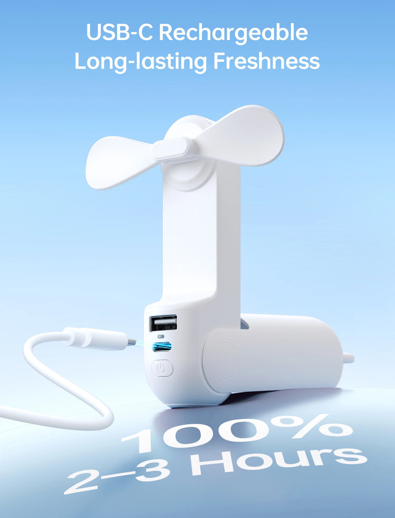 JISULIFE Portable Fan Mini Handheld Fan USB 4500mAh Recharge Hand Held Small 3 in1 Pocket Fan with Power Bank Flashlight Feature