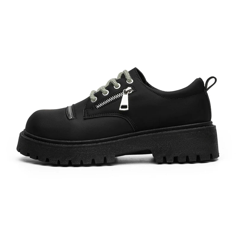 Men's zipper big head thick sole casual shoes Four seasons light breathable soft sole outdoor walking shoes business dress shoes