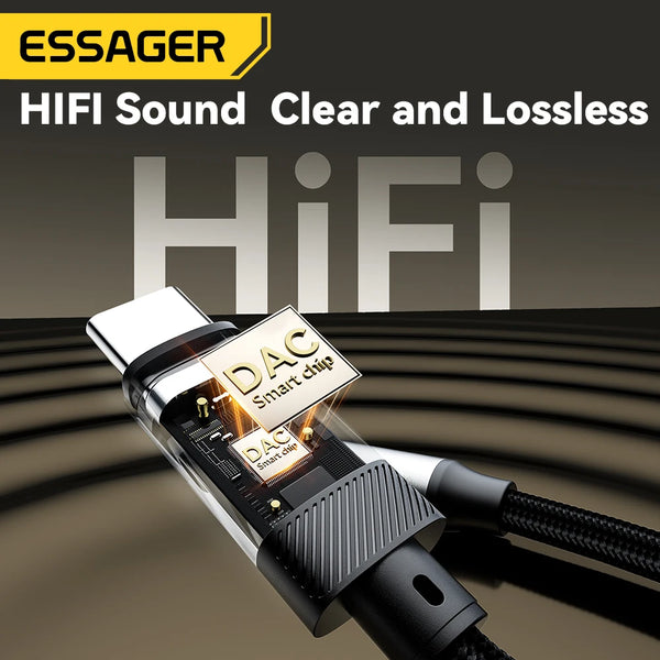 ខ្សែ Essager Type C ដល់ 3.5mm Jack AUX សម្រាប់ iPhone 15 Samsung MacBook Lighting ទៅ 3.5mm Headphone Audio Adapter សម្រាប់ iPhone 14 13