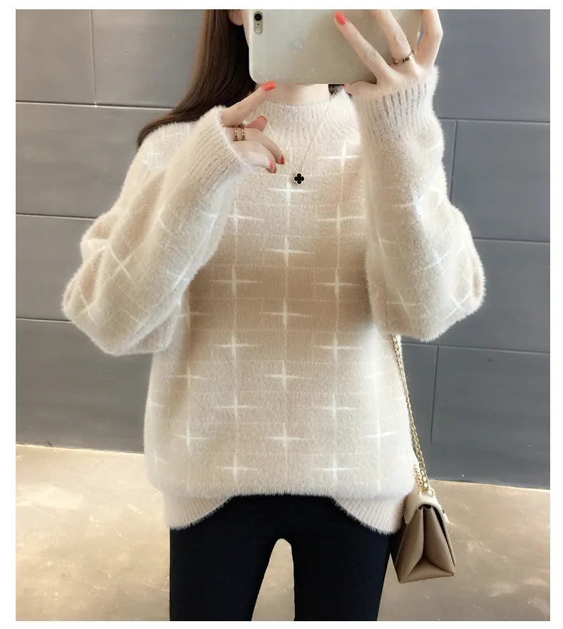 អាវយឺតក Turtleneck ដៃវែងបោះពុម្ពរូបតុក្កតាសម្រាប់រដូវរងាសម្រាប់សម្លៀកបំពាក់ស្ត្រី និទាឃរដូវ រដូវស្លឹកឈើជ្រុះ អាវធំ