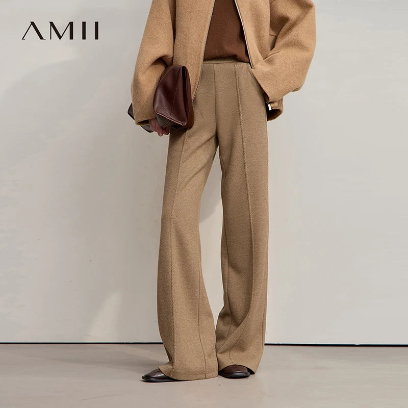 ខោ AMII Minimalist សម្រាប់ស្ត្រីឆ្នាំ ២០២៥ រដូវរងាថ្មីពណ៌សុទ្ធ ខោជើងធំសម្រាប់ស្ត្រីធ្វើដំណើរ 12544045