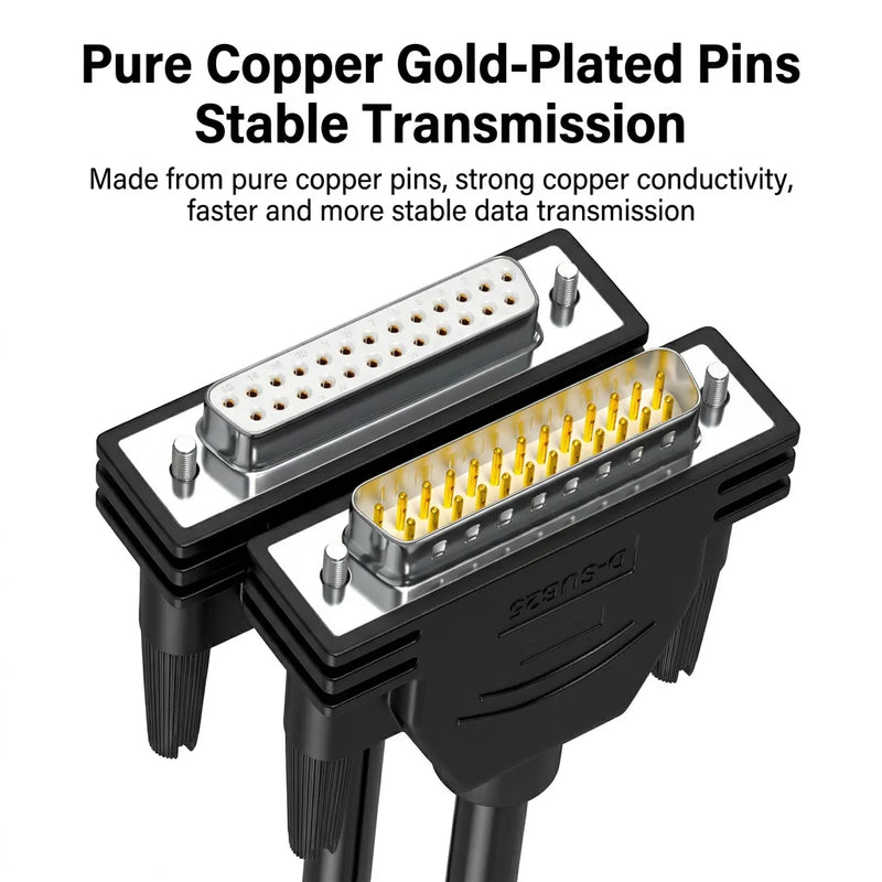 DIVEDEER Pure Copper DB25 Extension Cable Male to Male & Male to Female 25-Pin Parallel Cable Shielded Data Wire for PC, Printer