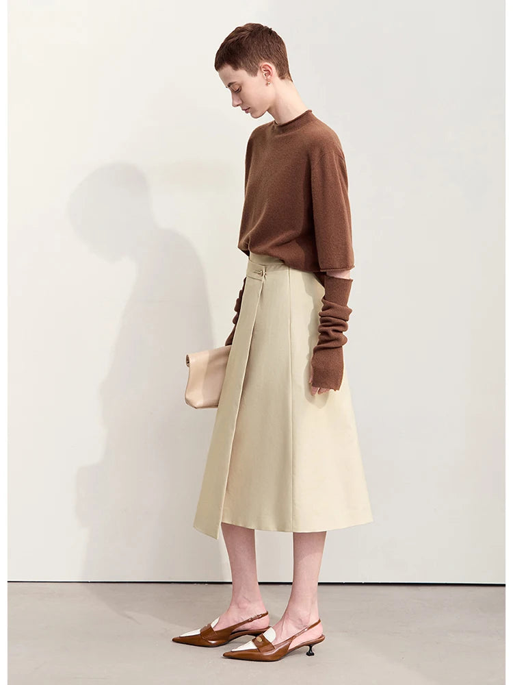 សំពត់នារីថ្មី Amii Minimalism រដូវស្លឹកឈើជ្រុះឆ្នាំ ២០២៤ ការតុបតែងលោហៈក្លិនផ្កាកុលាប ផ្គូផ្គងសំពត់វែង A-line សម្រាប់ស្ត្រី ១២៤២៣០២០