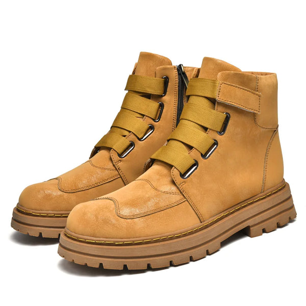 Fashion Genuine Leather Boots With Zipper For Men Women Unisex Winter Yellow Black Plus Big Size 49 50 51