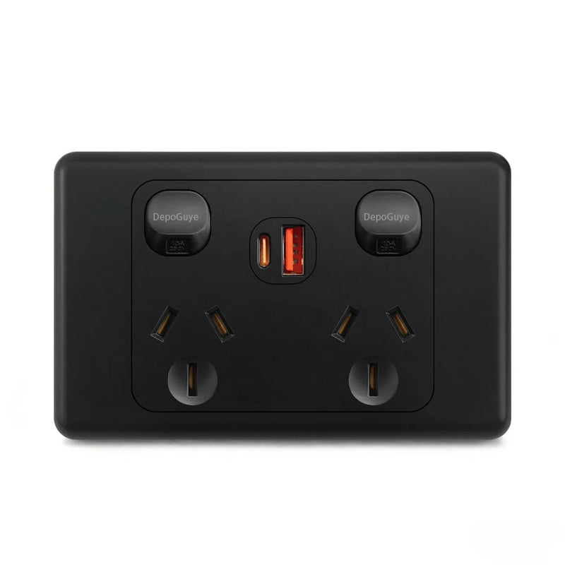 Australian Standard Usb Wall Dual Socket with 2gang Switch, Au Plug Adapter Mobile Phone Charging Power 10A Socket 118mm*72mm