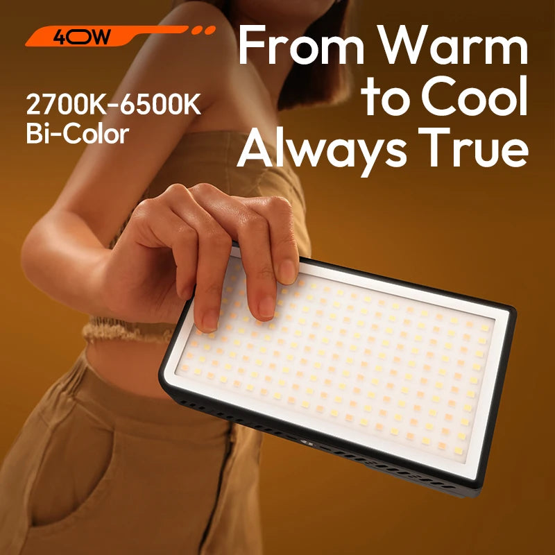 ភ្លើងវីដេអូចល័ត Ulanzi P40 Bi P40 RGB 40W ជាមួយកង្ហារត្រជាក់ 14000Lux 2700-6500K 5000mAh ភ្លើងពេញសម្រាប់ការថតរូបផ្ទាល់ Vlog