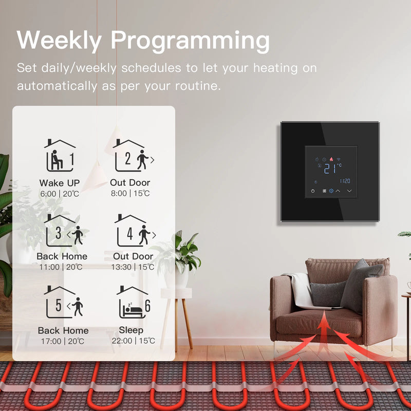 BSEED WIFI Electric Floor Heating Water Boiler Room Smart Thermostat Temperature Controller Alexa Google App Voice Control