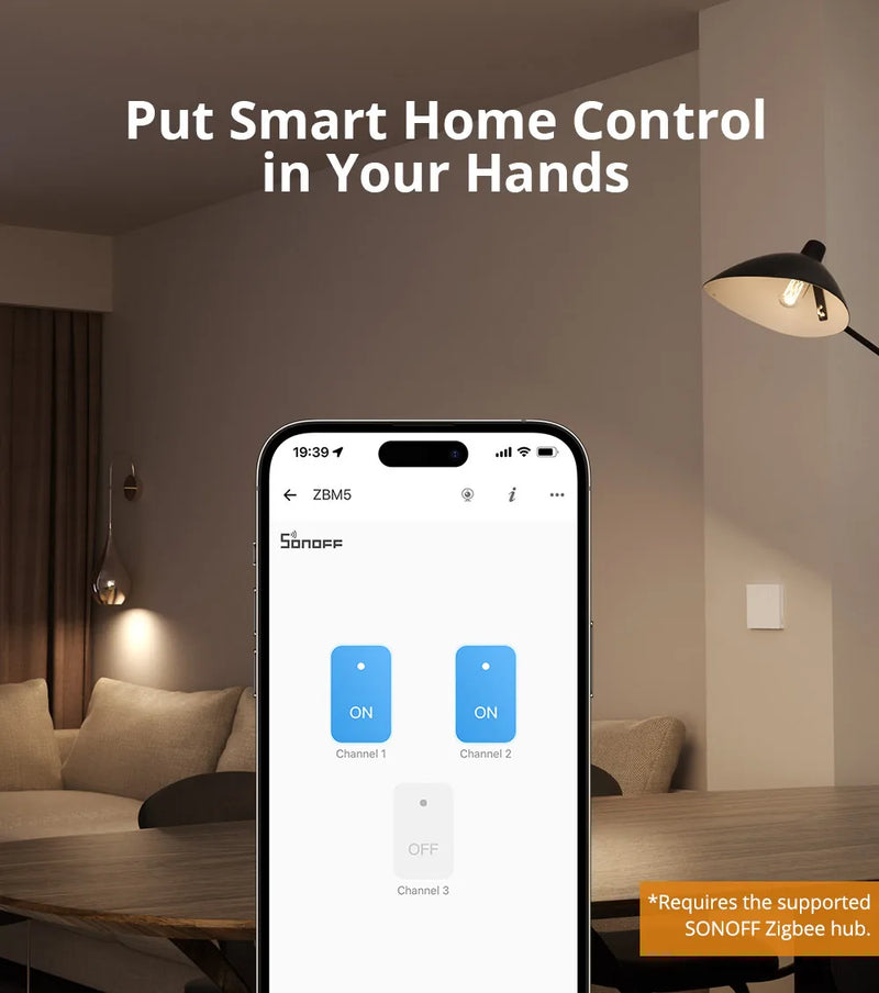 SONOFF ZBM5 Zigbee Smart Wall Switch UK/EU Type Detach Relay Mode Applicable to Both  No Neutral & With Neutral Wire 1 /2/3 Gang