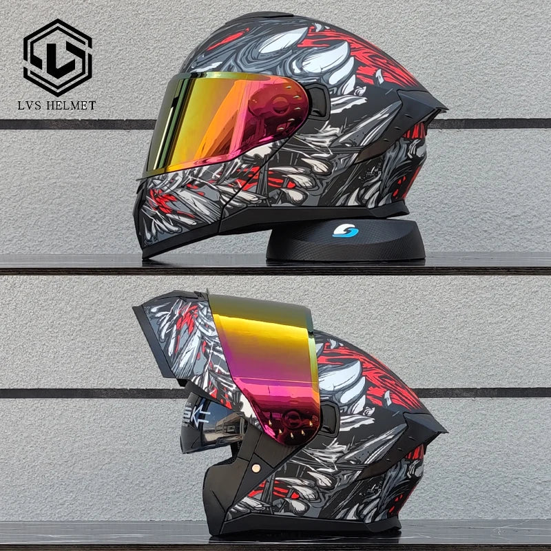 LVS latest motorcycle helmet dual lens modular flip helmet suitable for both men and women, road travel full helmet DOT 909