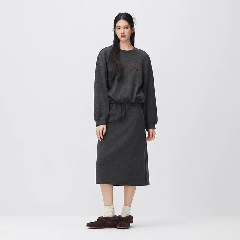 Semir Women Fleece Sweatshirt Fleece Lined Side Slit Minimal Design Two Piece Layering 2026 New Winter Daily Wear
