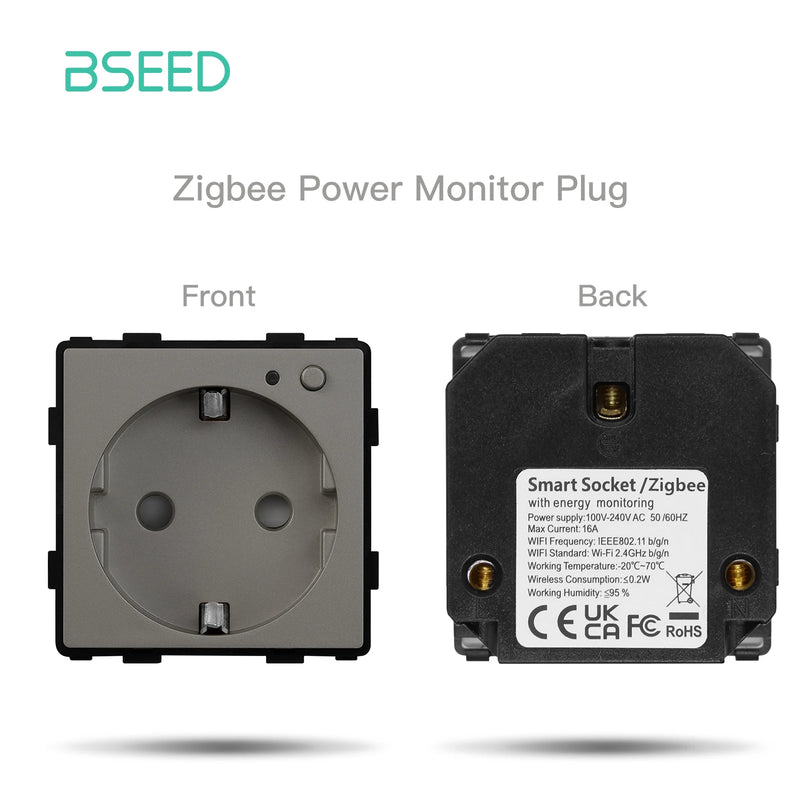 BSEED Zigbee Smart Socket EU Power Monitor Outlet DIY Function Parts Work With Tuya Smart Life Alexa App Indicator Wall Mounted