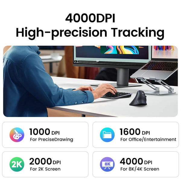 កណ្ដុរបញ្ឈរ UGREEN ឥតខ្សែ Bluetooth 5.0 2.4G Ergonomic 4000DPI ប៊ូតុងបិទសំឡេងចំនួន 6 សម្រាប់ MacBook Tablet Laptop Computer PC Mice