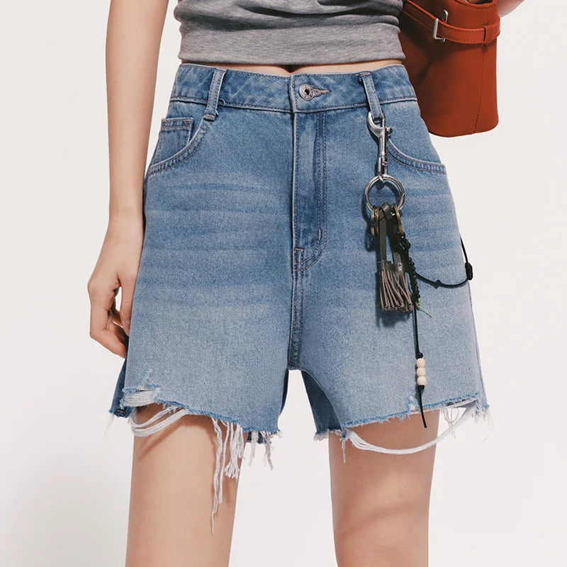 Semir Women Shorts Frayed Ripped Vintage A Line Denim Shorts 2026 Summer Street Style Straight Fit