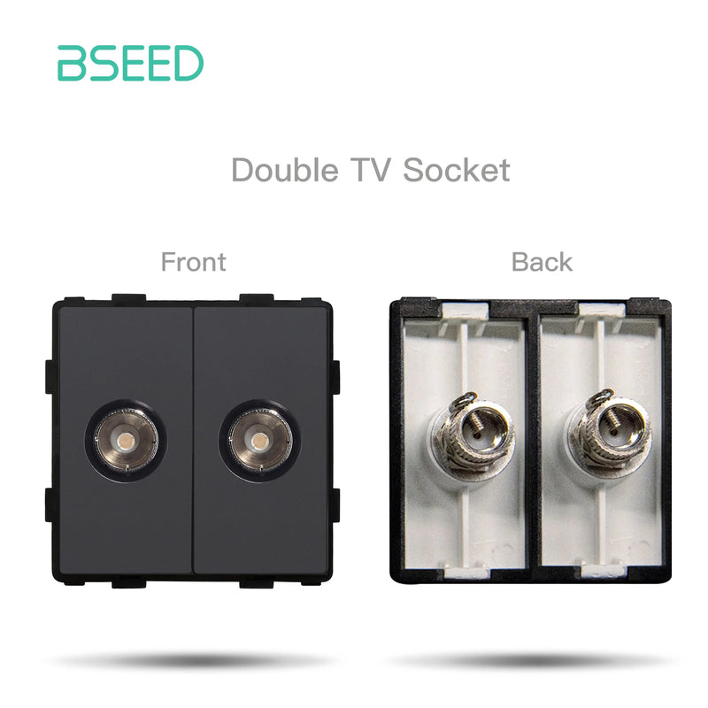 BSEED EU Wall Glass Panel With Double Internet Socket CAT5 RJ45 ST TV USB Function Parts Power Socket DIY Free Combination
