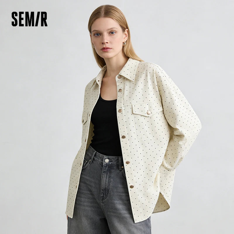 Semir Retro Shirt Women Long Sleeve Mid Length Drop Shoulder Oversize Fleece Minimalist Loose Slouchy Casual Blouse Spring