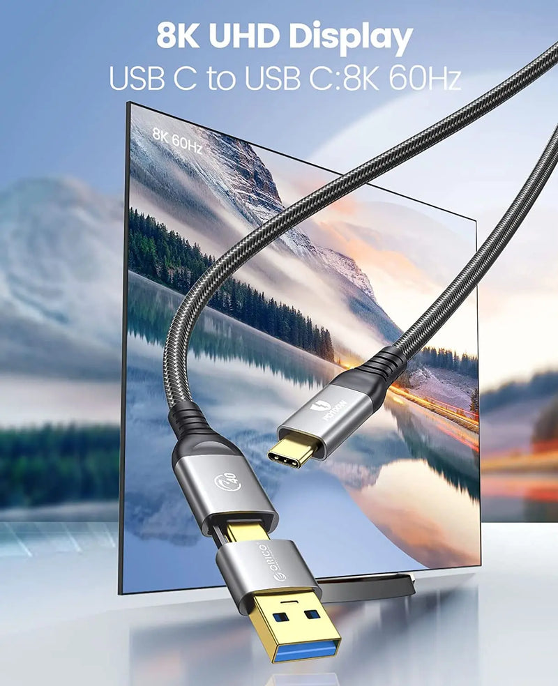 ORICO 2 In 1 40Gbps USB C Cable PD100W Fast Charger Cord 8K @60Hz HD USB 3.0 to USB C Cable for Macbook Thunderbolt 4 PS4