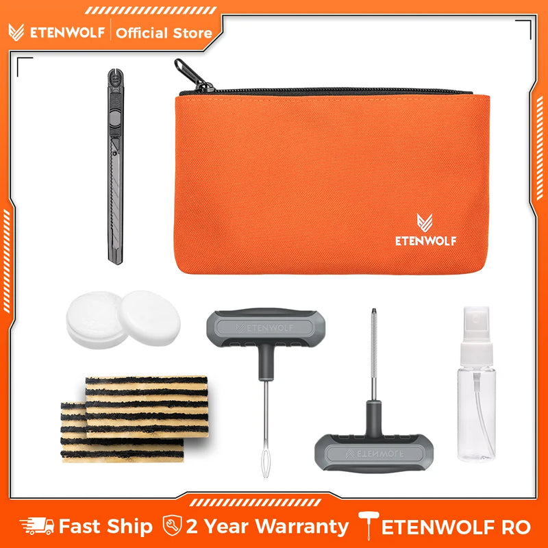 ឈុតជួសជុលសំបកកង់ ETENWOLF R0 ជាសកល - ឈុតឌុយសង្គ្រោះបន្ទាន់សម្រាប់រថយន្ត ឡានដឹកទំនិញ ម៉ូតូ RV។ ជួសជុលសំបកកង់បែក