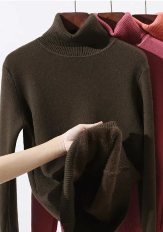 Pulls Femmes Thicken Velvet Warm Pullover Sweater For Women Turtleneck Winter Jumper Female Long Sleeve Slim Knitwear Tops