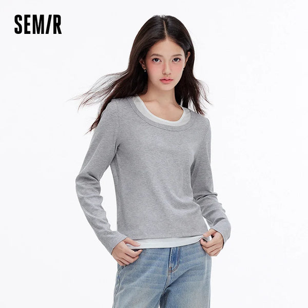 អាវយឺត Semir សម្រាប់នារី ដៃវែង ប៉ាក់ពីរដុំ ស្ទីលធម្មតា ស្លៀកប្រចាំថ្ងៃ រដូវស្លឹកឈើជ្រុះ ឆ្នាំ២០២៦