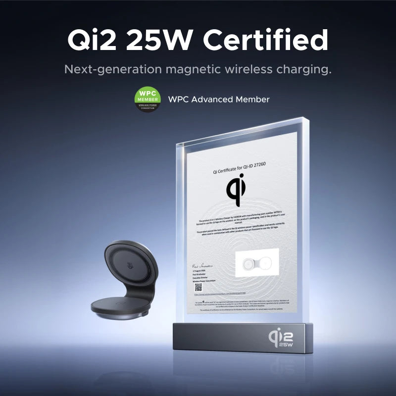UGREEN Qi2.2 25W 2-in-1 Magnetic Wireless Charger Foldable Travel Design Charging Stand for iPhone 17 / 16 Series AirPods