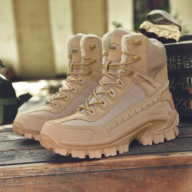 Men's tactical training boots winter light warm velvet jungle combat boots outdoor anti-slip comfort walking hiking casual boots