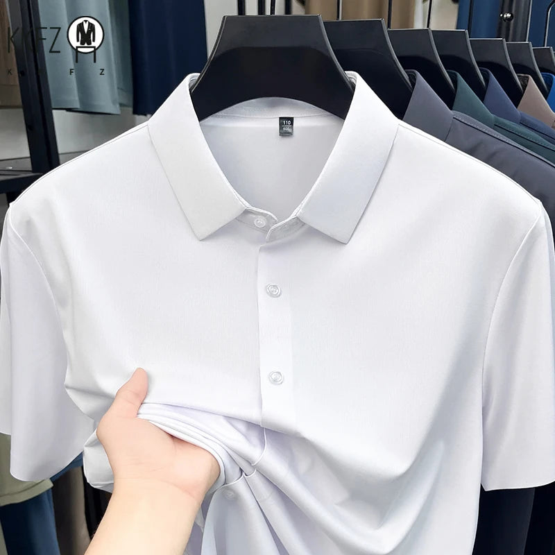 Mens Casual Short Sleeve Button Down Shirt Ice Silk Lightweight Breathable Wrinkle Resistant Summer Top