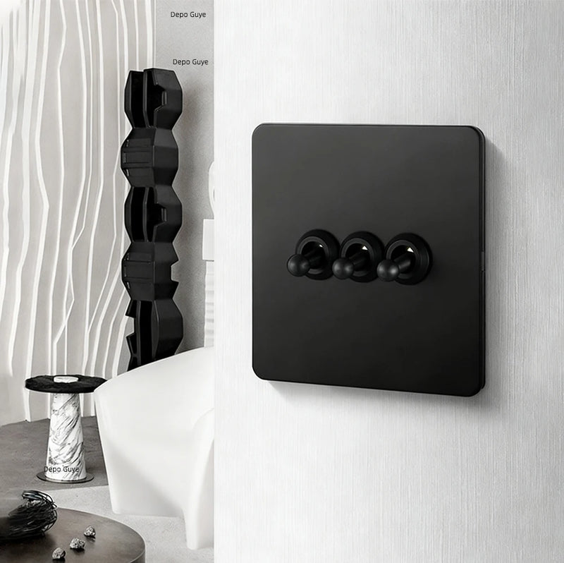 Retro Brass Lever Switch 1-4 Gang 2 Way Toggle Switch Panel Black EU RU FR Electrical Sockets And Switches USB Type-c Cat6 Rj45
