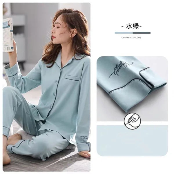 M-4XL Large Size Middle Aged Mother Pajamas Set Lapel Shirt Long Sleeve Sleepwear Night Suit Casual Home Clothing Pijama Women