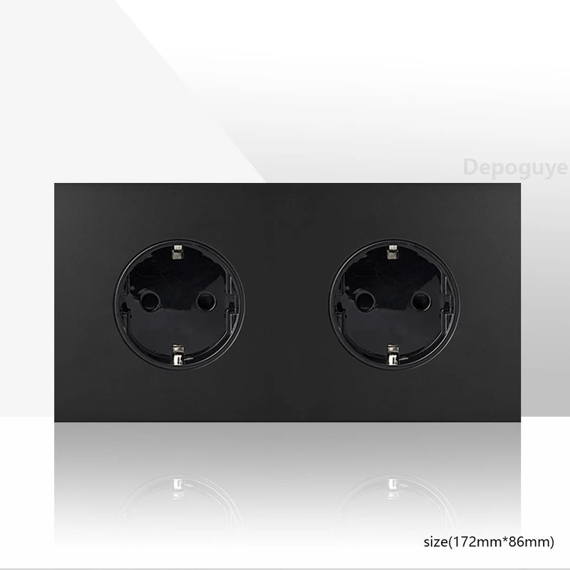 Retro Light Switch Lever Wall Power ON OFF Socket Panel,EU RU FR Black Stainless Steel Dual Usb Outlet  1-4Gang 1/2Way Switch