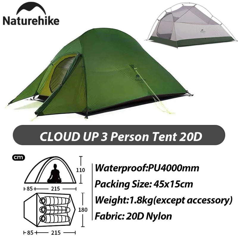 Naturehike Cloud Up 1 Person Camping Tent Portable Ultralight Waterproof Tent Outdoor Travel Beach Hiking Backpacking Tent