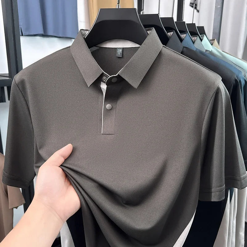 Mens Sporty Color Block Polo Shirt Short Sleeve Active Breathable Casual Top For Gym