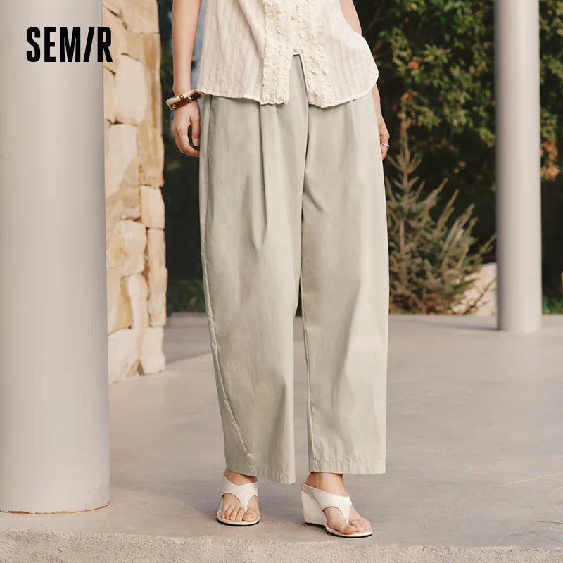 Semir Women Pants Retro Loose Curved Wide Leg Long Pants 2026 Summer Slim Elastic Waist Casual