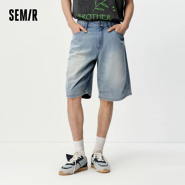 ខោខ្លីបុរស Semir ស្រាលត្រជាក់បែប Vintage ខោ Denim បោកគក់ប្រវែងជង្គង់ រដូវក្ដៅឆ្នាំ 2026 រលុងត្រង់