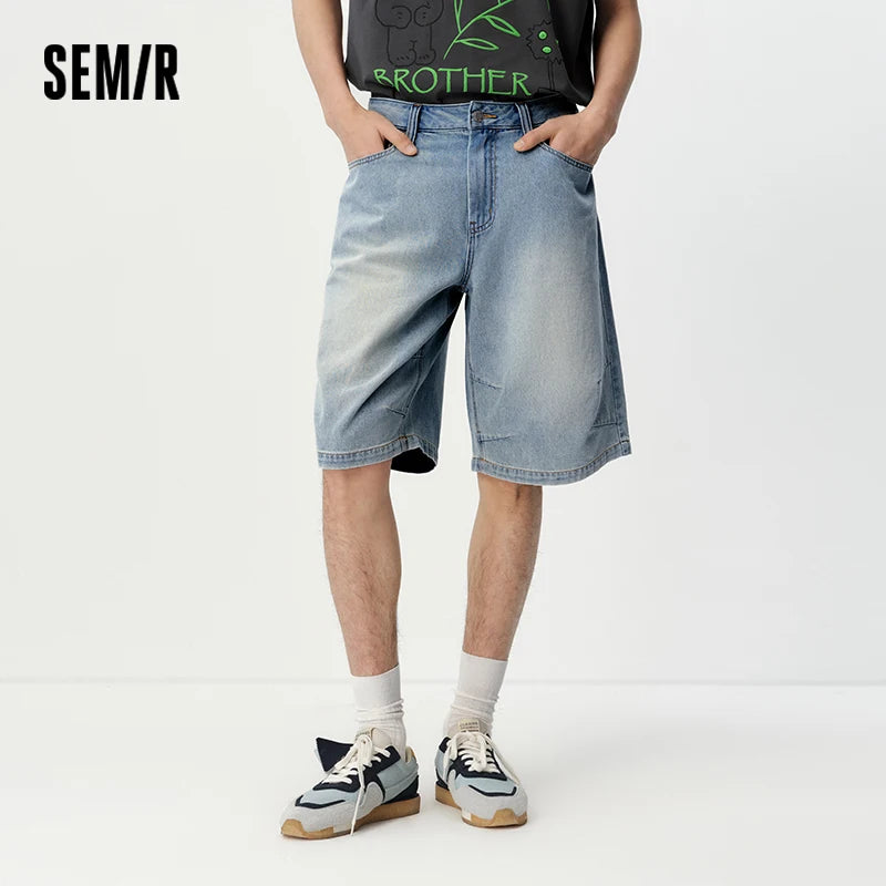 ខោខ្លីបុរស Semir ស្រាលត្រជាក់បែប Vintage ខោ Denim បោកគក់ប្រវែងជង្គង់ រដូវក្ដៅឆ្នាំ 2026 រលុងត្រង់