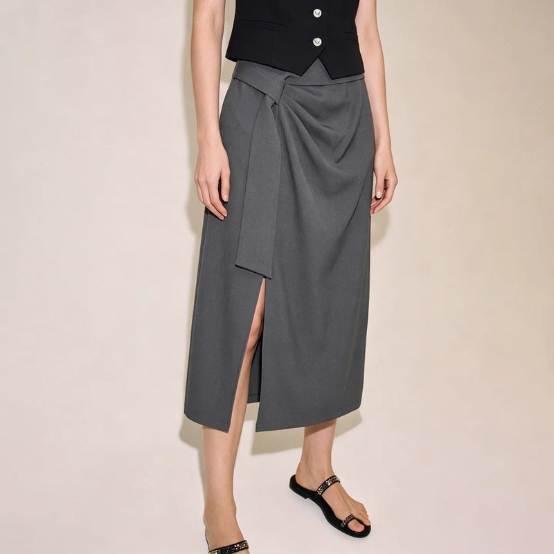 Amii Anti-wrinkle Women's Skirt 2026 Autumn New H-Line Elegant Split Skirt Solid Mid-length Versatile Women's Clothing 12621005