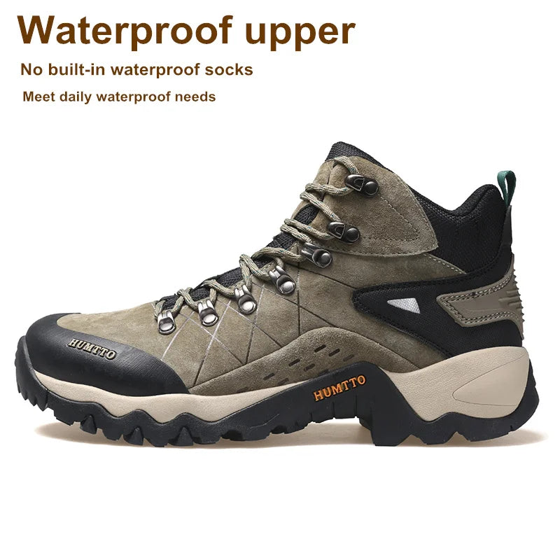 HUMTTO Waterproof Trekking Sneakers for Men Winter Leather Hunting Outdoor Hiking Shoes Sport Walking Tactical Safety Boots Mens