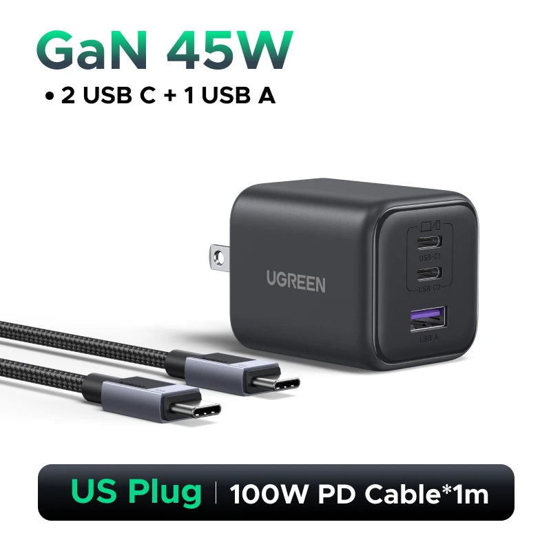 UGREEN 45W GaN Charger PPS QC3.0 PD3.0 USB C Fast Charger For Samsung S25 S24 Ultra iPhone 17 16 15 Pro Max iPad Xiaomi Tablet