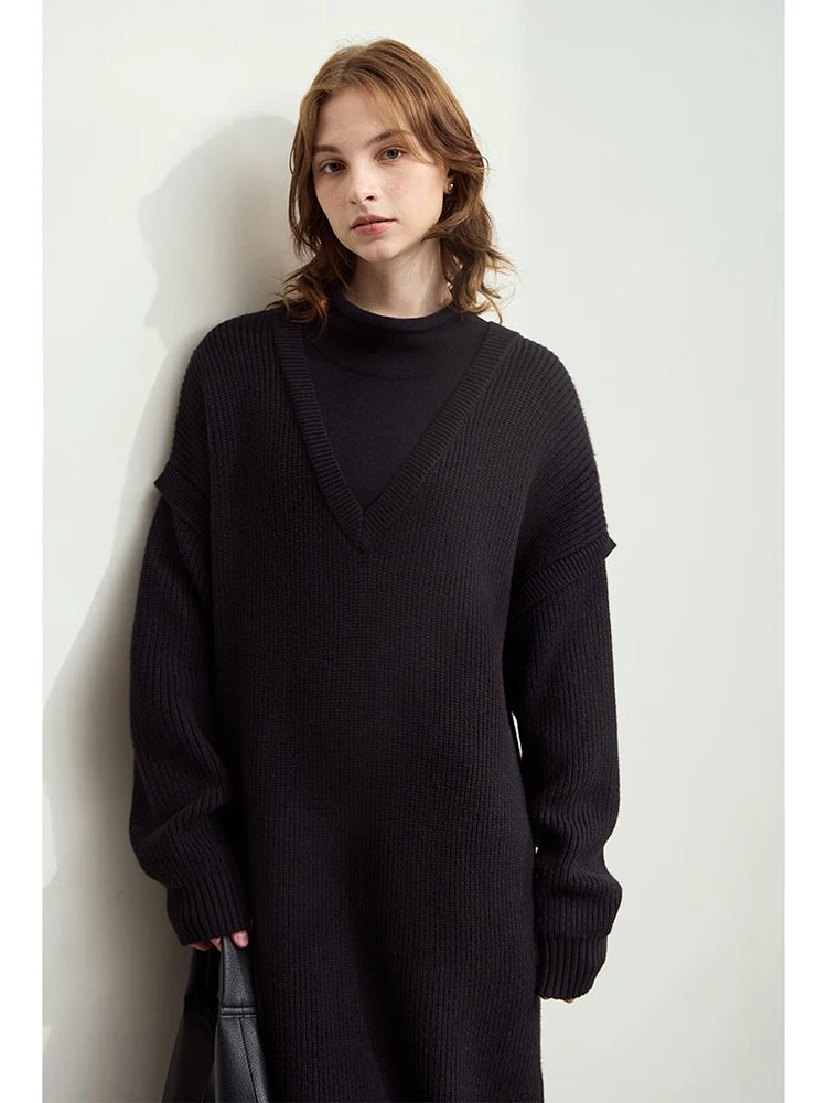 រ៉ូប AMII Minimalist Womens រដូវរងាឆ្នាំ ២០២៥ រ៉ូបពាក់កណ្ដាលកអាវសម្រាប់ធ្វើដំណើរថ្មី សម្លៀកបំពាក់នារី រ៉ូប Midi រលុង 12444229