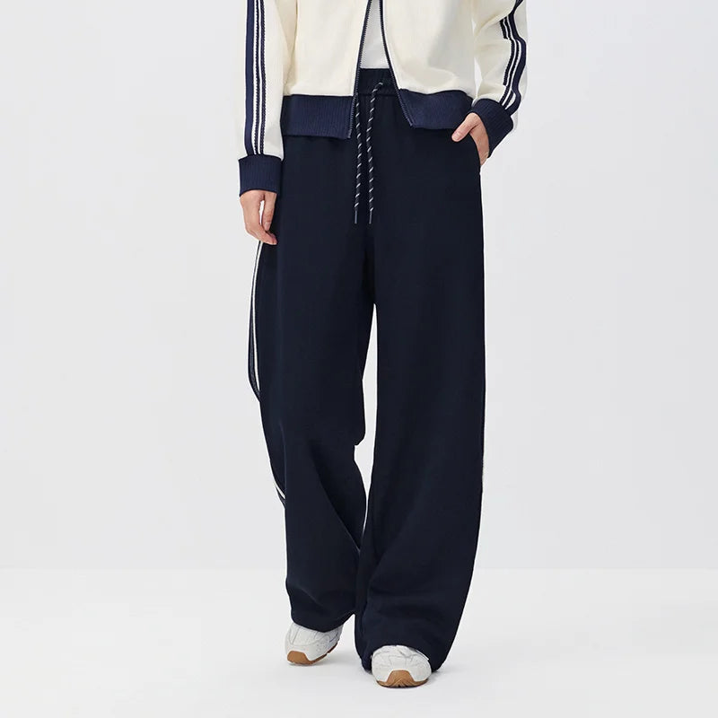 Semir Women Casual Pants Color Block Fleece Lined Wide Leg Sport Style 2026 New Winter Daily Wear Urban Casual Style
