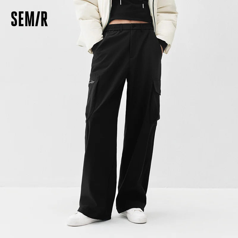 Semir Women Pants Fleece Lined Wide Leg Urban Workwear Style Street Style Drawstring Waist 2026 Winter Comfort Fit