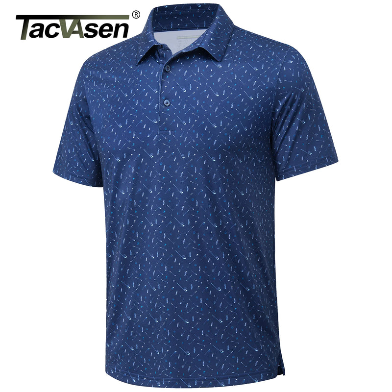 TACVASEN Mens Polo Shirts Casual Short Sleeve Print Patterns Collared Shirt Performance Moisture Wicking Golf Polos Work Polos