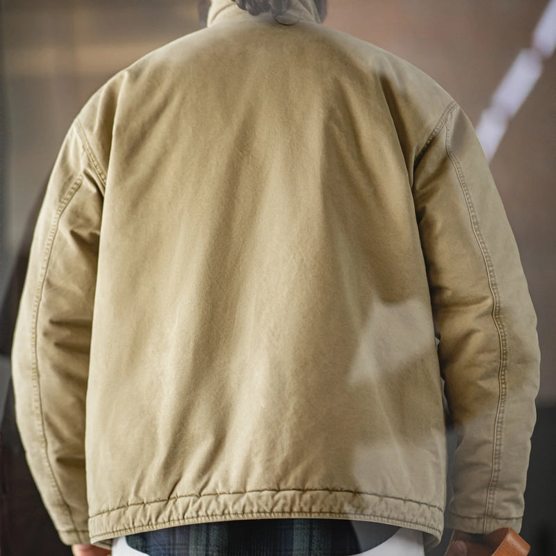 Maden Men's Vintage N-1 Deck Jacket Heavyweight Cotton Filled Short Coat Stand Collar Warm Windbreaker for Autumn Winter